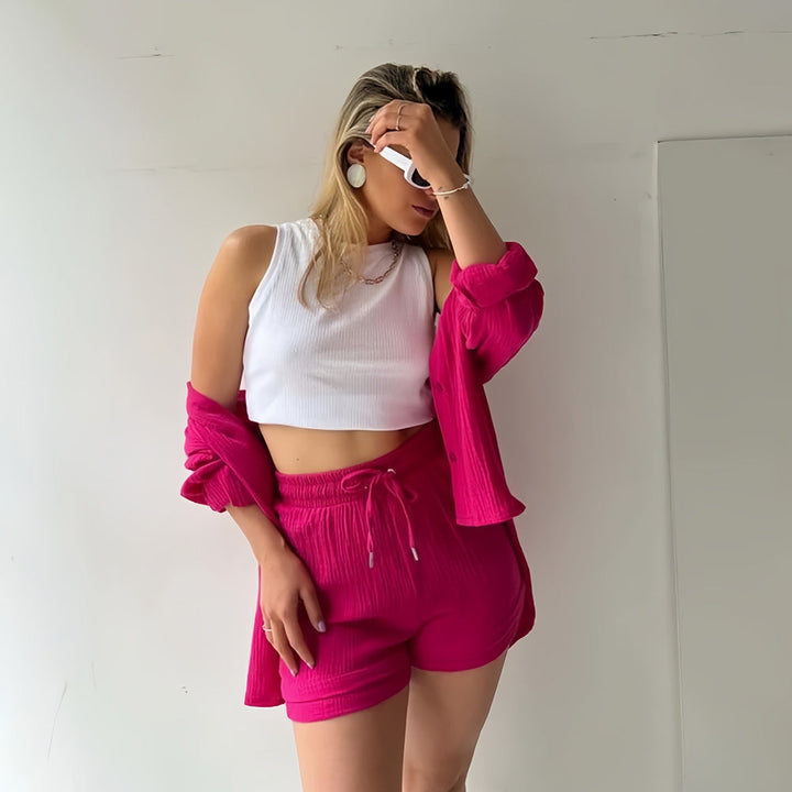 Drune | Sonnenschutz-Shirt-Set für Damen (Langarmshirt + Shorts)