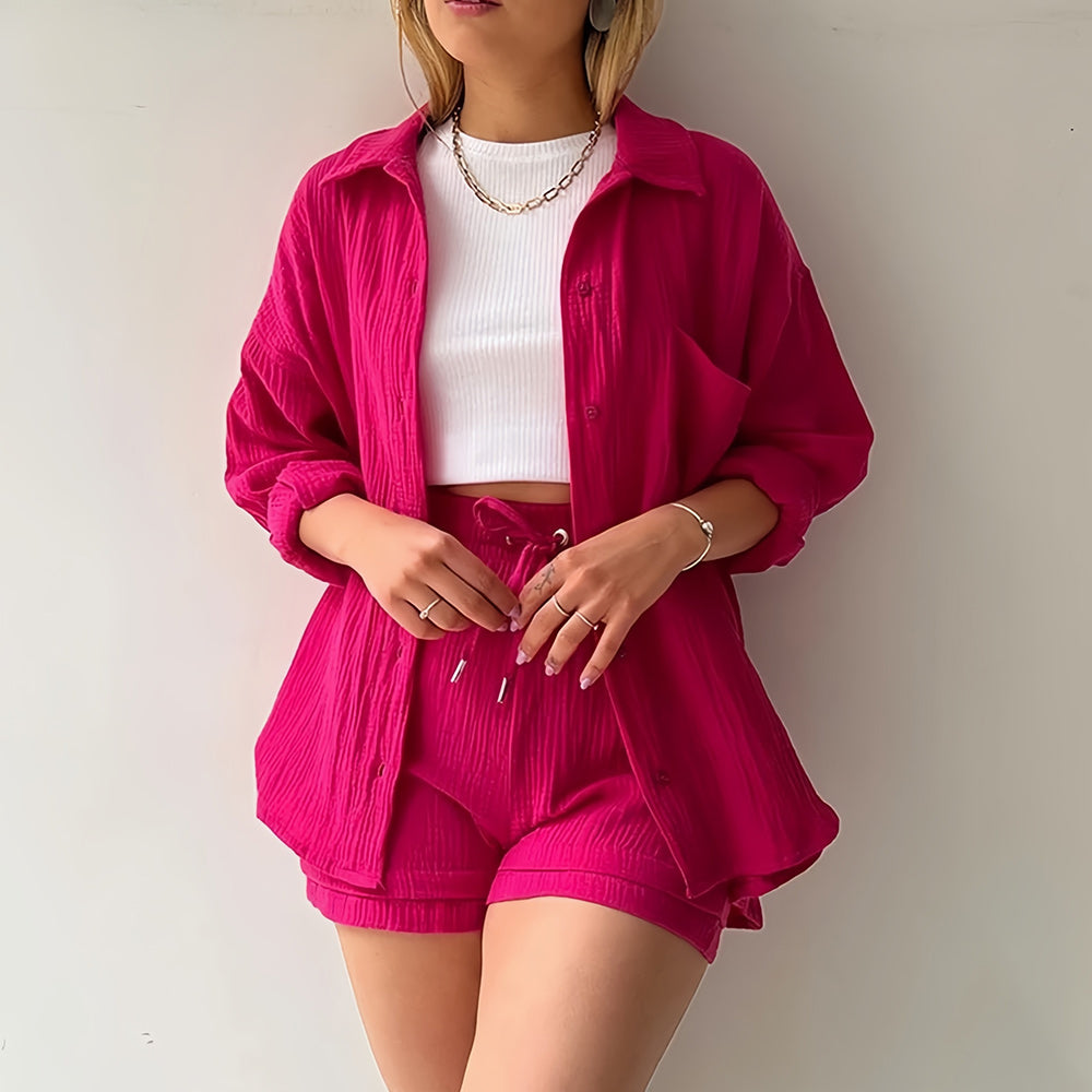 Drune | Sonnenschutz-Shirt-Set für Damen (Langarmshirt + Shorts)