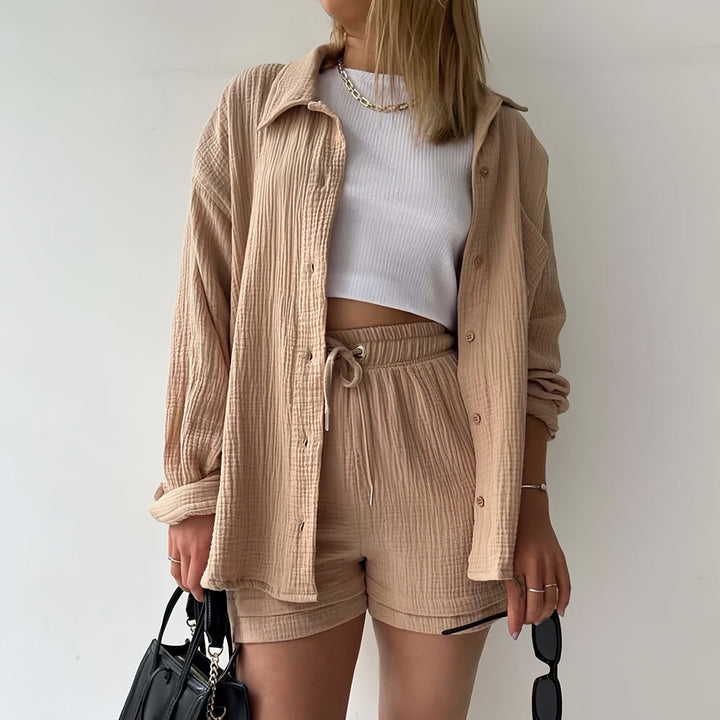 Drune | Sonnenschutz-Shirt-Set für Damen (Langarmshirt + Shorts)
