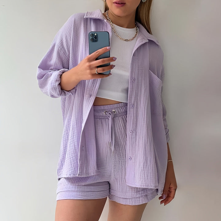 Drune | Sonnenschutz-Shirt-Set für Damen (Langarmshirt + Shorts)