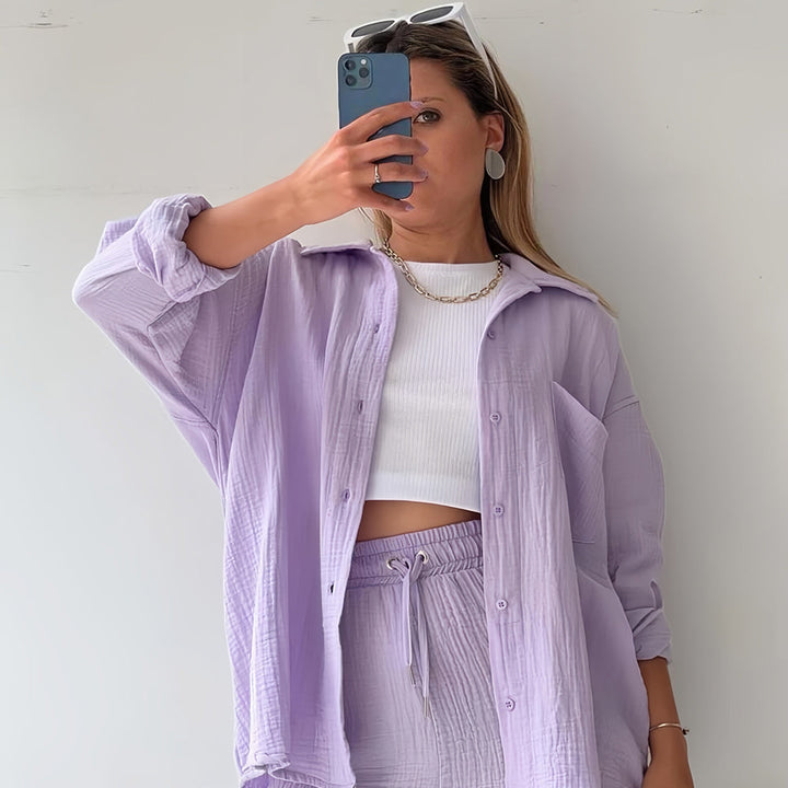Drune | Sonnenschutz-Shirt-Set für Damen (Langarmshirt + Shorts)