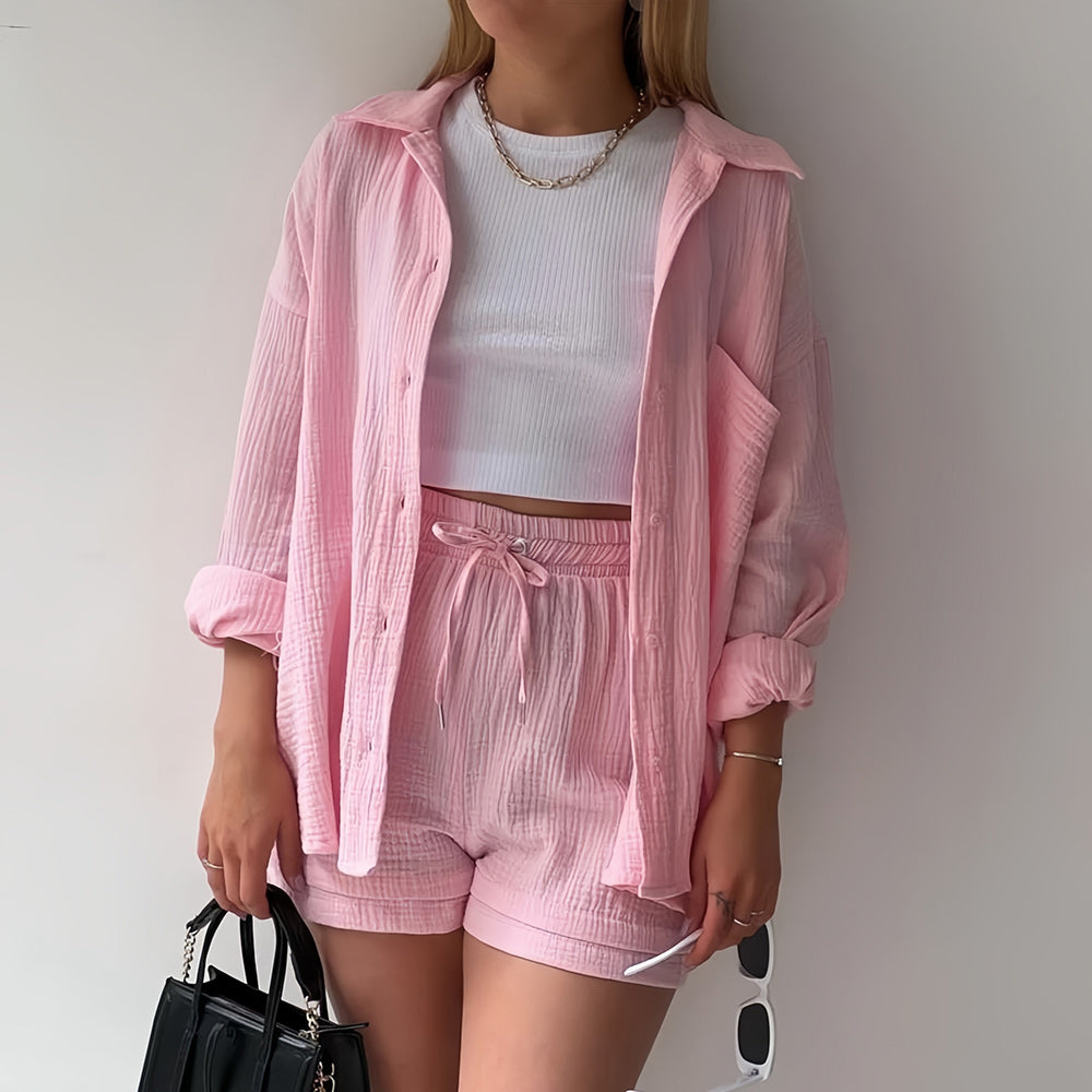 Drune | Sonnenschutz-Shirt-Set für Damen (Langarmshirt + Shorts)