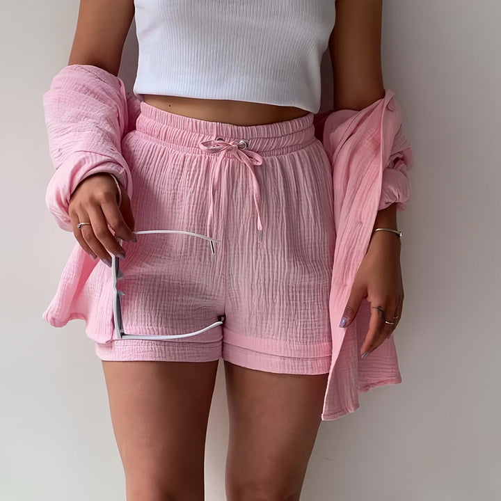 Drune | Sonnenschutz-Shirt-Set für Damen (Langarmshirt + Shorts)
