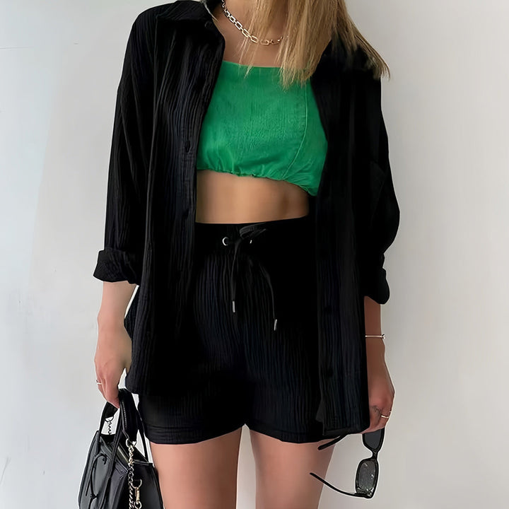 Drune | Sonnenschutz-Shirt-Set für Damen (Langarmshirt + Shorts)