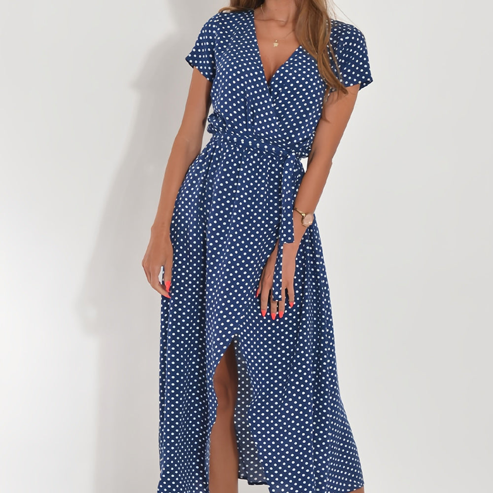 Drune | bedrucktes V-Ausschnitt Sommerkleid mit Schlitz
