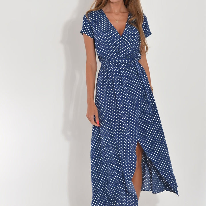 Drune | bedrucktes V-Ausschnitt Sommerkleid mit Schlitz
