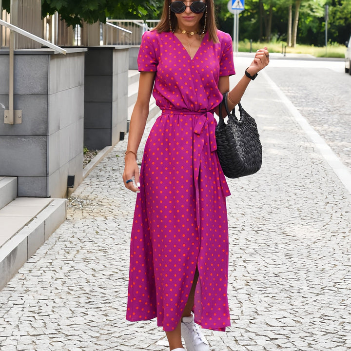 Drune | bedrucktes V-Ausschnitt Sommerkleid mit Schlitz