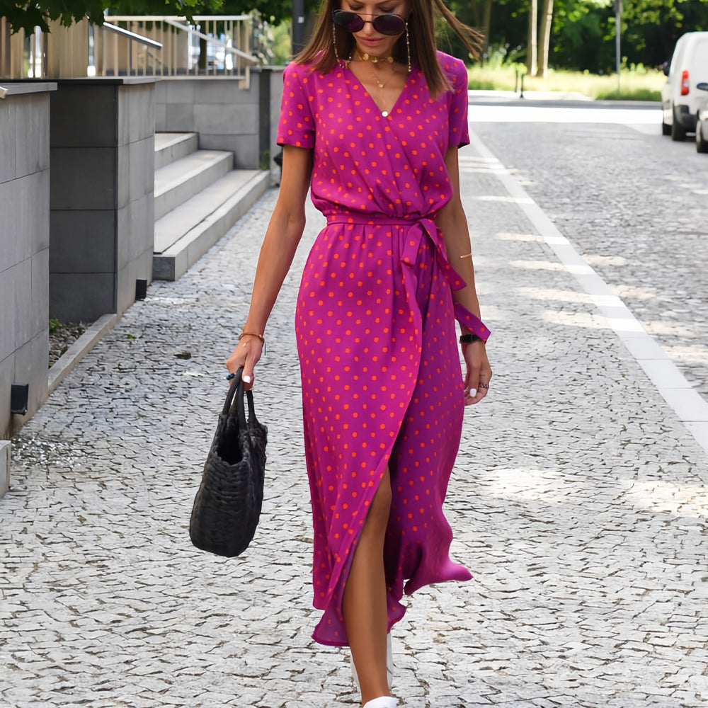 Drune | bedrucktes V-Ausschnitt Sommerkleid mit Schlitz
