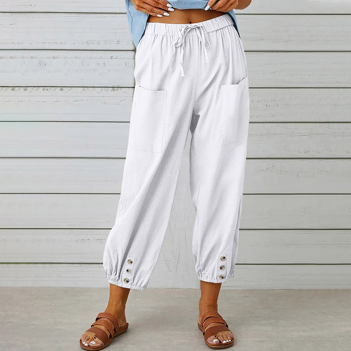 Drune | kurze Damen-Overalls aus Baumwolle und Leinen mit Taschen und Knöpfen