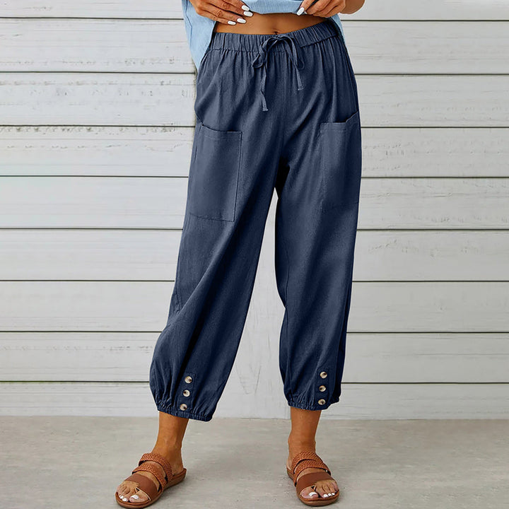 Drune | kurze Damen-Overalls aus Baumwolle und Leinen mit Taschen und Knöpfen