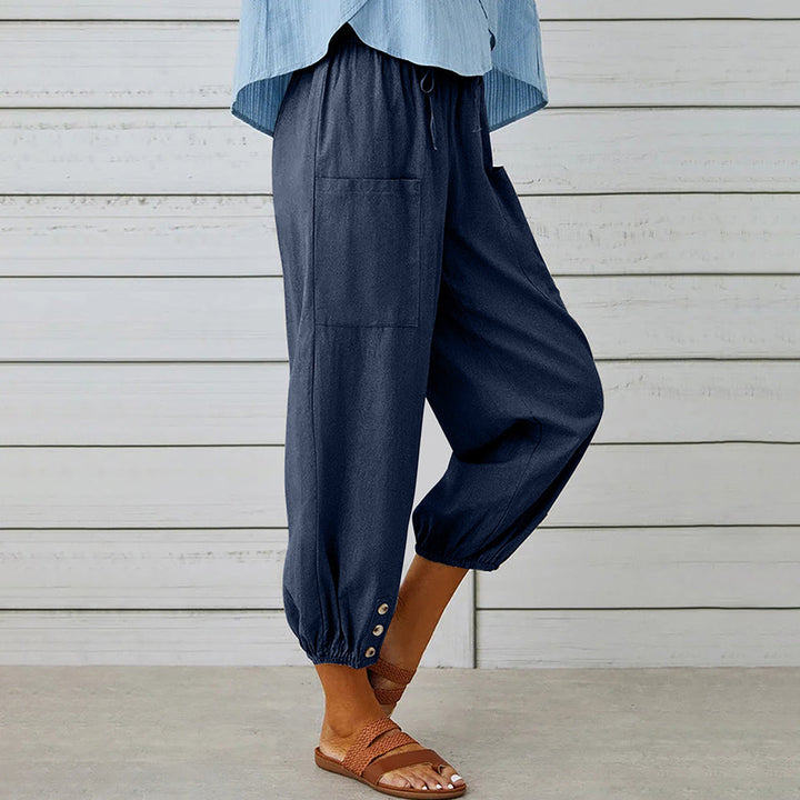 Drune | kurze Damen-Overalls aus Baumwolle und Leinen mit Taschen und Knöpfen