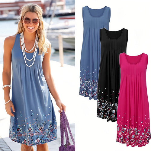 Drune | ärmelloses, lockeres Kleid mit Blumendruck