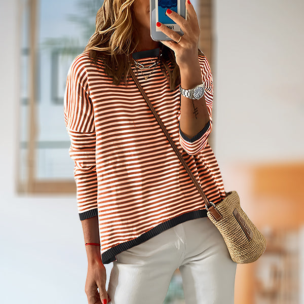 Drune | Gestreiftes, Lockeres und Vielseitiges Langarm-Strickpullover-Top für Damen