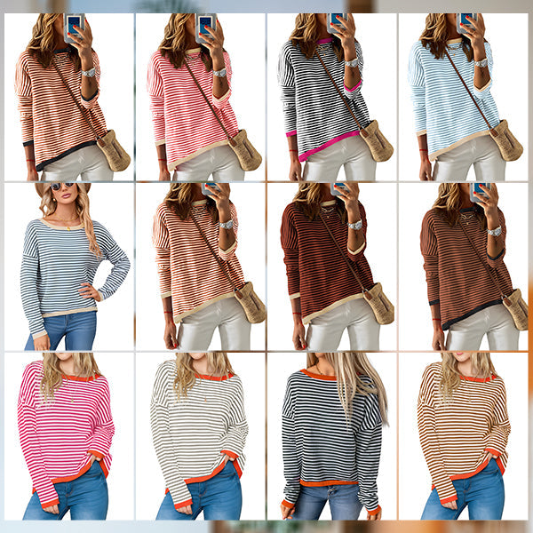 Drune | Gestreiftes, Lockeres und Vielseitiges Langarm-Strickpullover-Top für Damen