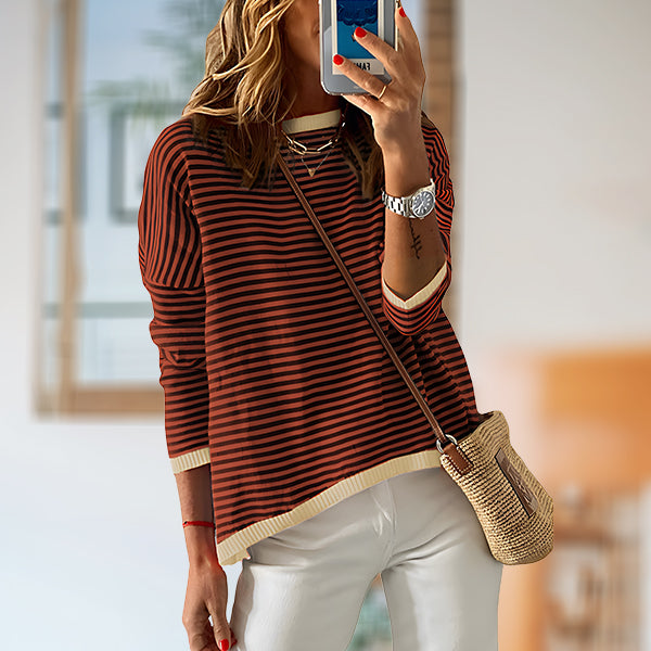 Drune | Gestreiftes, Lockeres und Vielseitiges Langarm-Strickpullover-Top für Damen