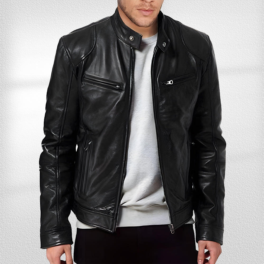 Drune | Stehkragen, Trendige Lederjacke, Hübsche Motorrad-Lederjacke