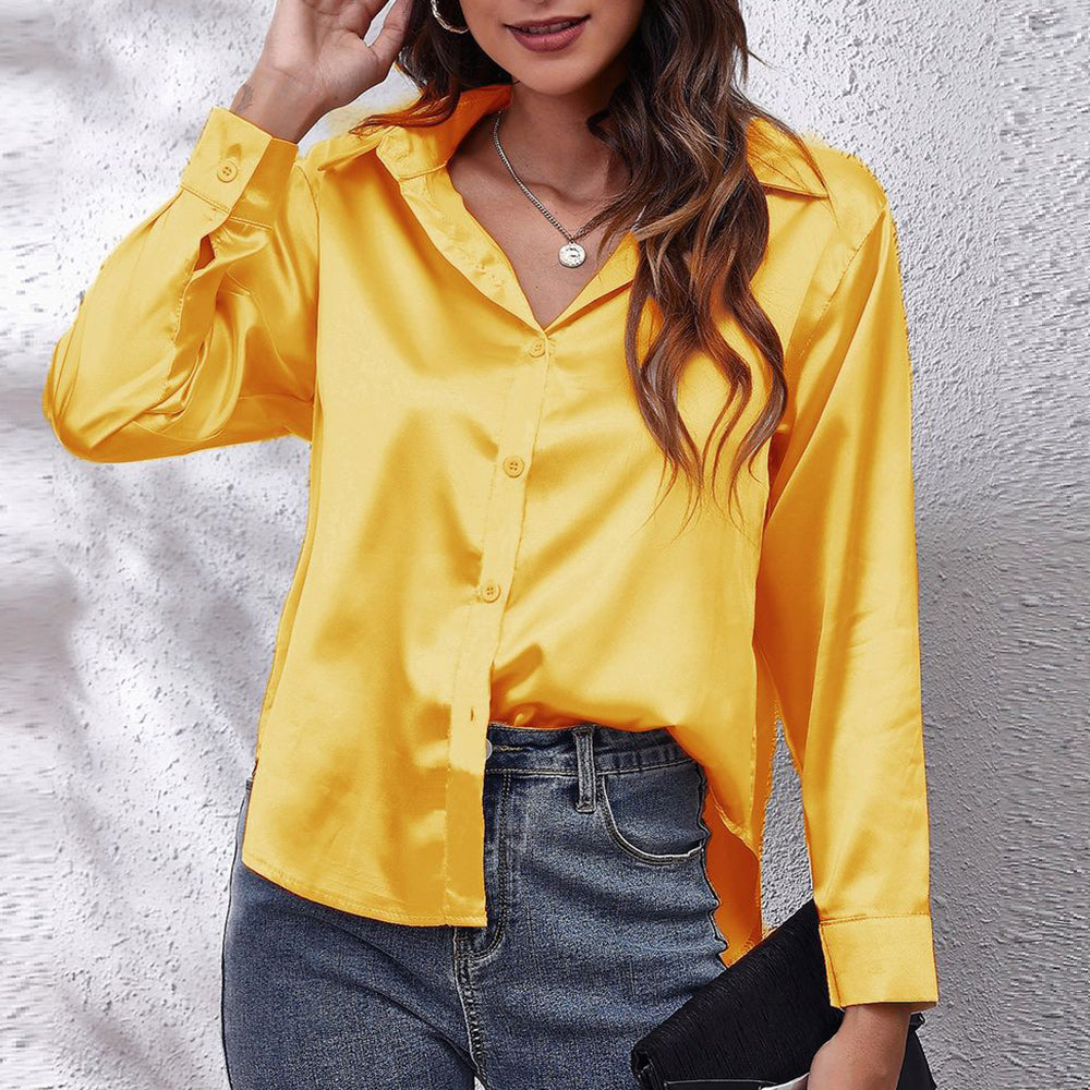 Drune | einfarbiges Langarmshirt aus Satinimitatseide für Damen