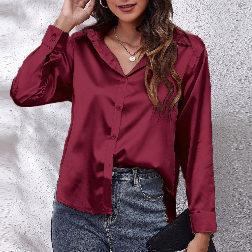Drune | einfarbiges Langarmshirt aus Satinimitatseide für Damen