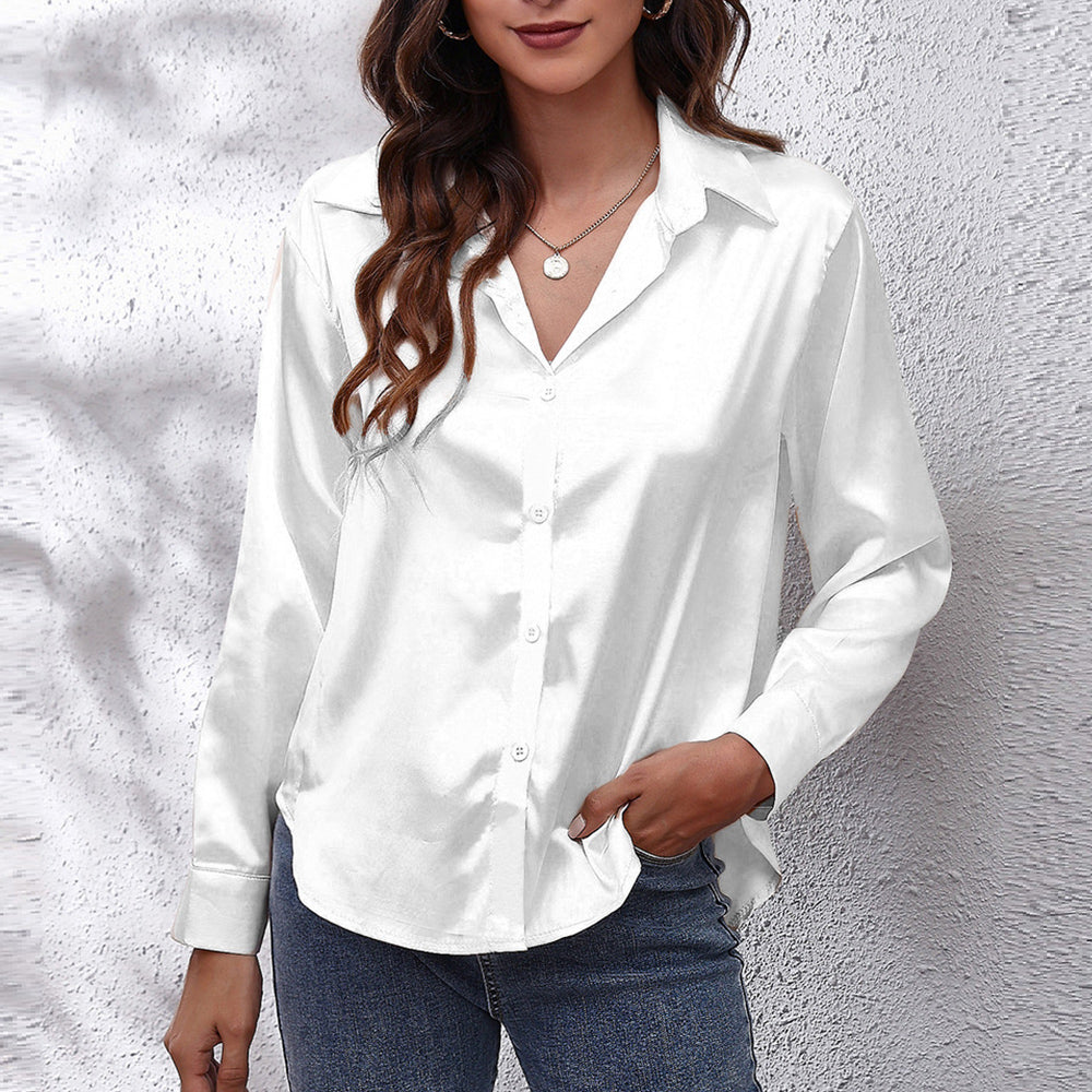 Drune | einfarbiges Langarmshirt aus Satinimitatseide für Damen