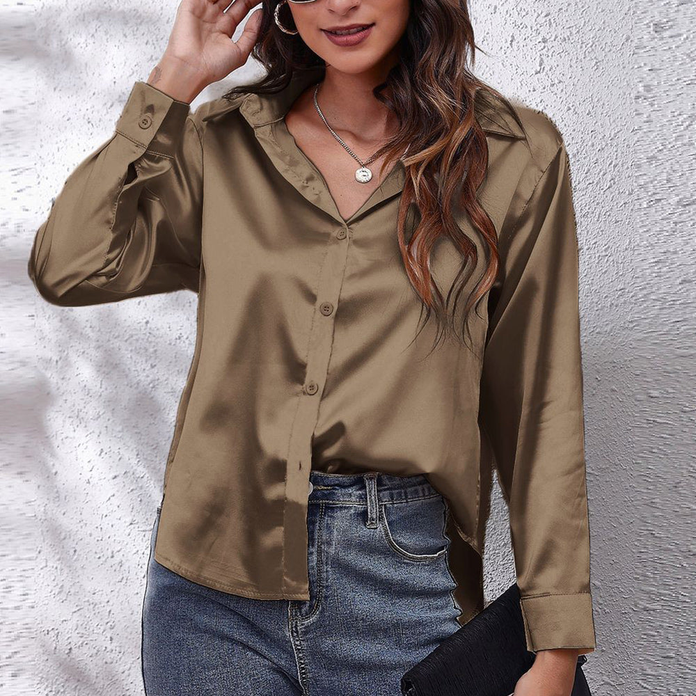 Drune | einfarbiges Langarmshirt aus Satinimitatseide für Damen