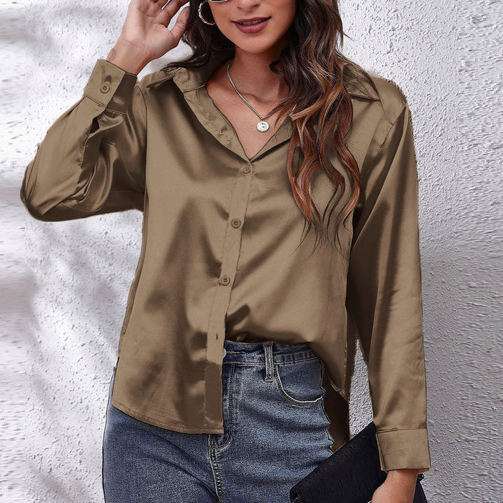 Drune | einfarbiges Langarmshirt aus Satinimitatseide für Damen