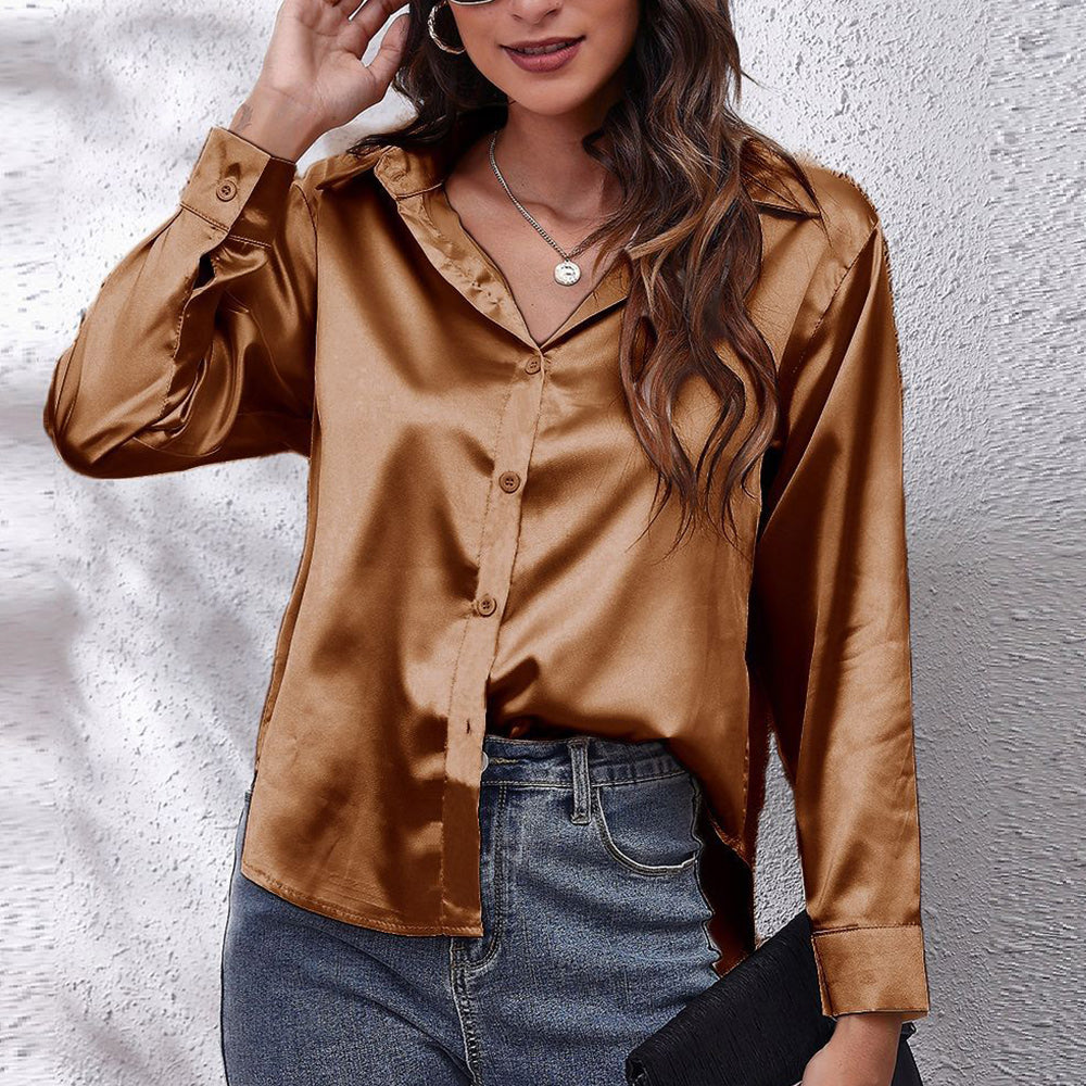 Drune | einfarbiges Langarmshirt aus Satinimitatseide für Damen