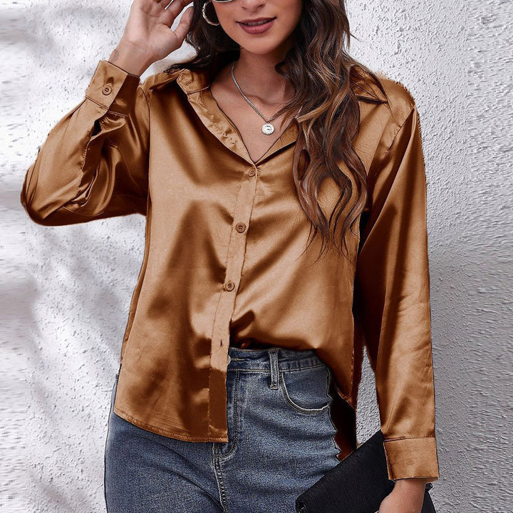 Drune | einfarbiges Langarmshirt aus Satinimitatseide für Damen