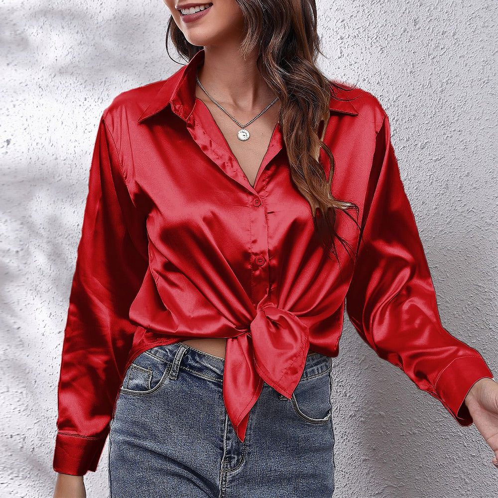 Drune | einfarbiges Langarmshirt aus Satinimitatseide für Damen