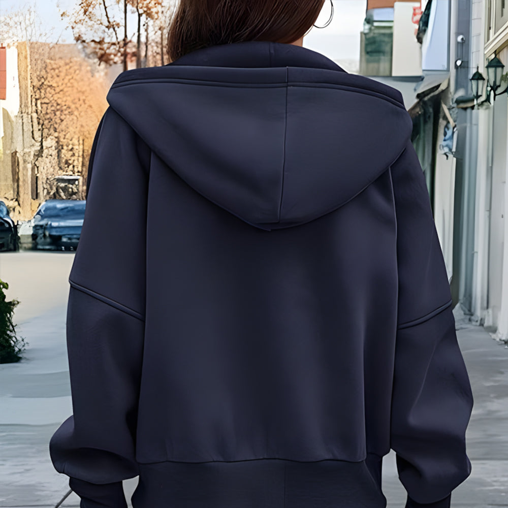 Drune | geschnittene Damen-Trainingsjacke mit Reißverschluss und Kapuze