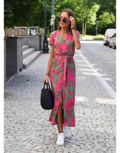 Drune | V-Ausschnitt Wickel Maxi Kleid