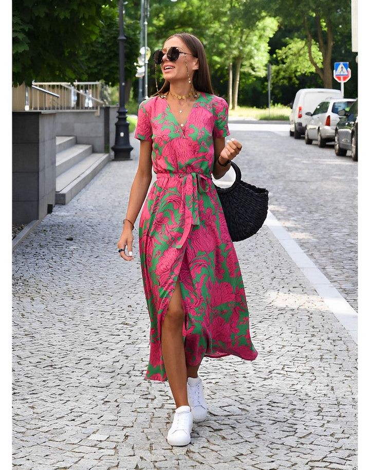 Drune | V-Ausschnitt Wickel Maxi Kleid