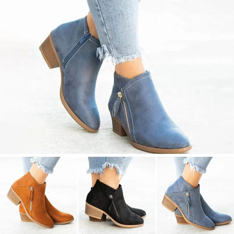 Drune | Boots Orthopädische Damenstiefel mit niedrigem Absatz Stiefel mit Reißverschluss