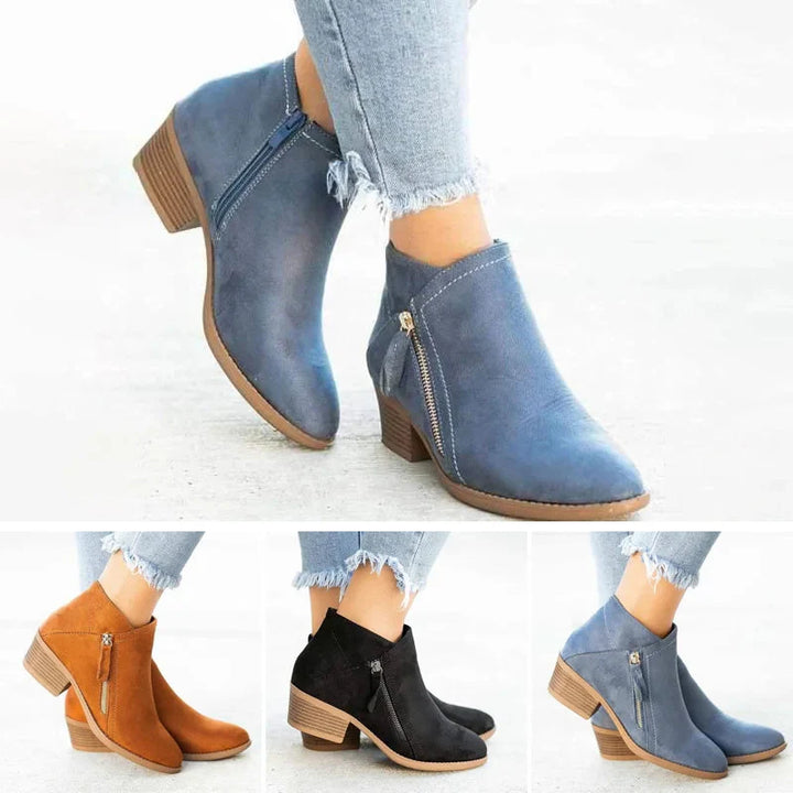Drune | Boots Orthopädische Damenstiefel mit niedrigem Absatz Stiefel mit Reißverschluss
