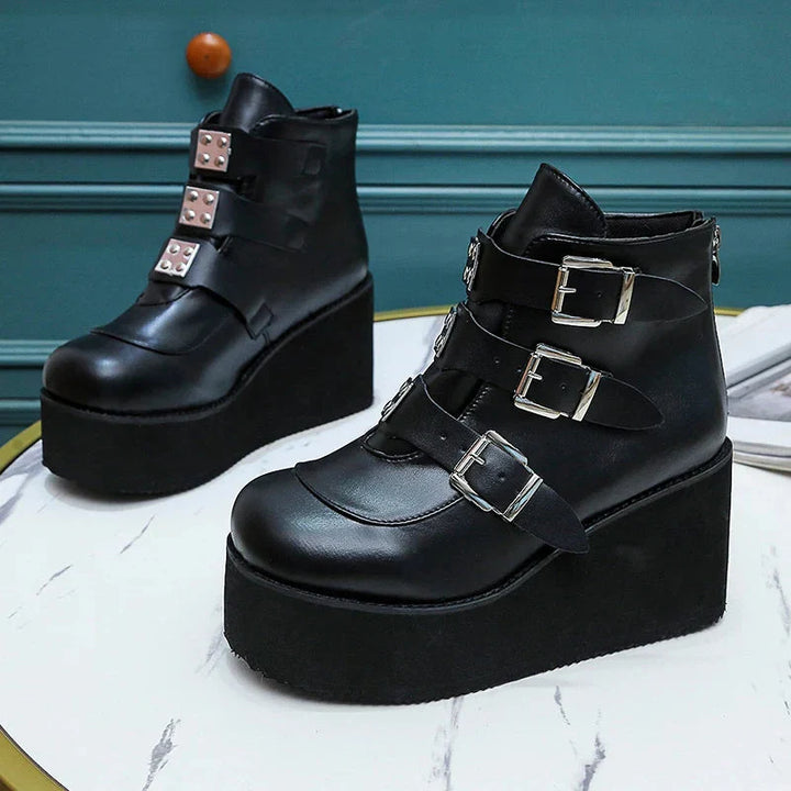 Drune | Knöchelstiefel für Damen Street Mode Lässig Wedge Plattform Schuhe Größe 43 Super Hoher Absatz Riemenschnalle Designer Stiefel Weiblich