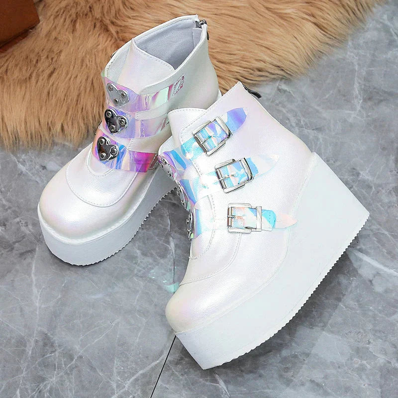Drune | Knöchelstiefel für Damen Street Mode Lässig Wedge Plattform Schuhe Größe 43 Super Hoher Absatz Riemenschnalle Designer Stiefel Weiblich