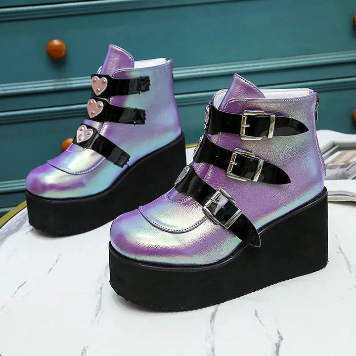Drune | Knöchelstiefel für Damen Street Mode Lässig Wedge Plattform Schuhe Größe 43 Super Hoher Absatz Riemenschnalle Designer Stiefel Weiblich