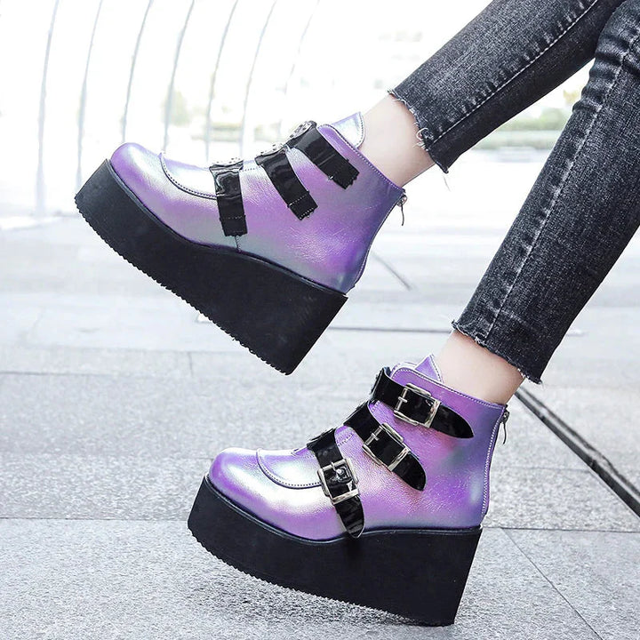 Drune | Knöchelstiefel für Damen Street Mode Lässig Wedge Plattform Schuhe Größe 43 Super Hoher Absatz Riemenschnalle Designer Stiefel Weiblich