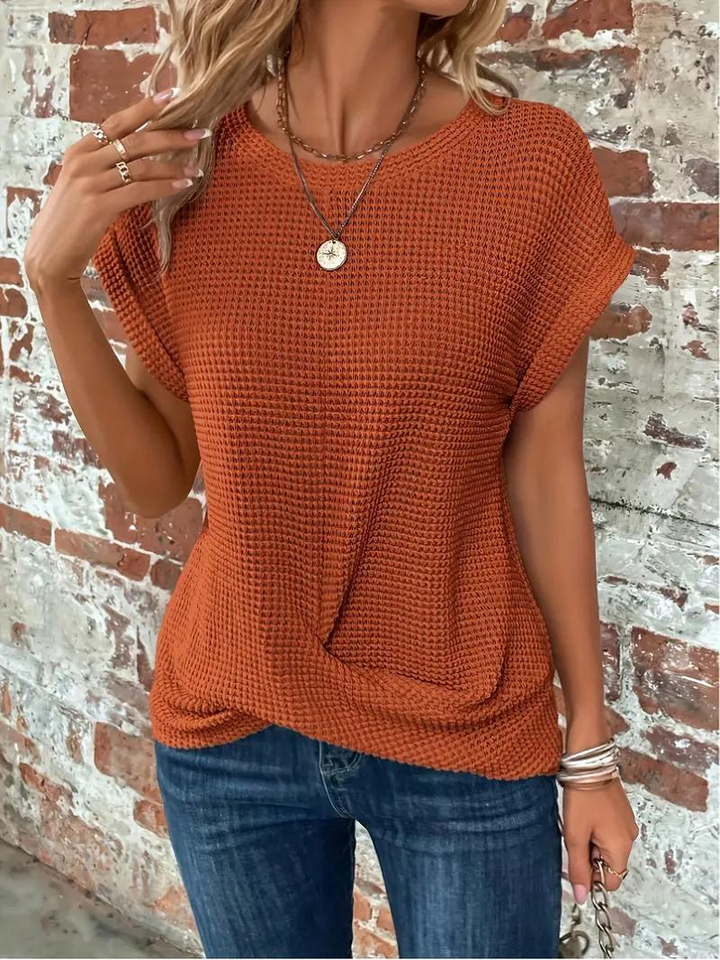 Drune | Lässiges Gestricktes T-Shirt mit Struktur für Damen