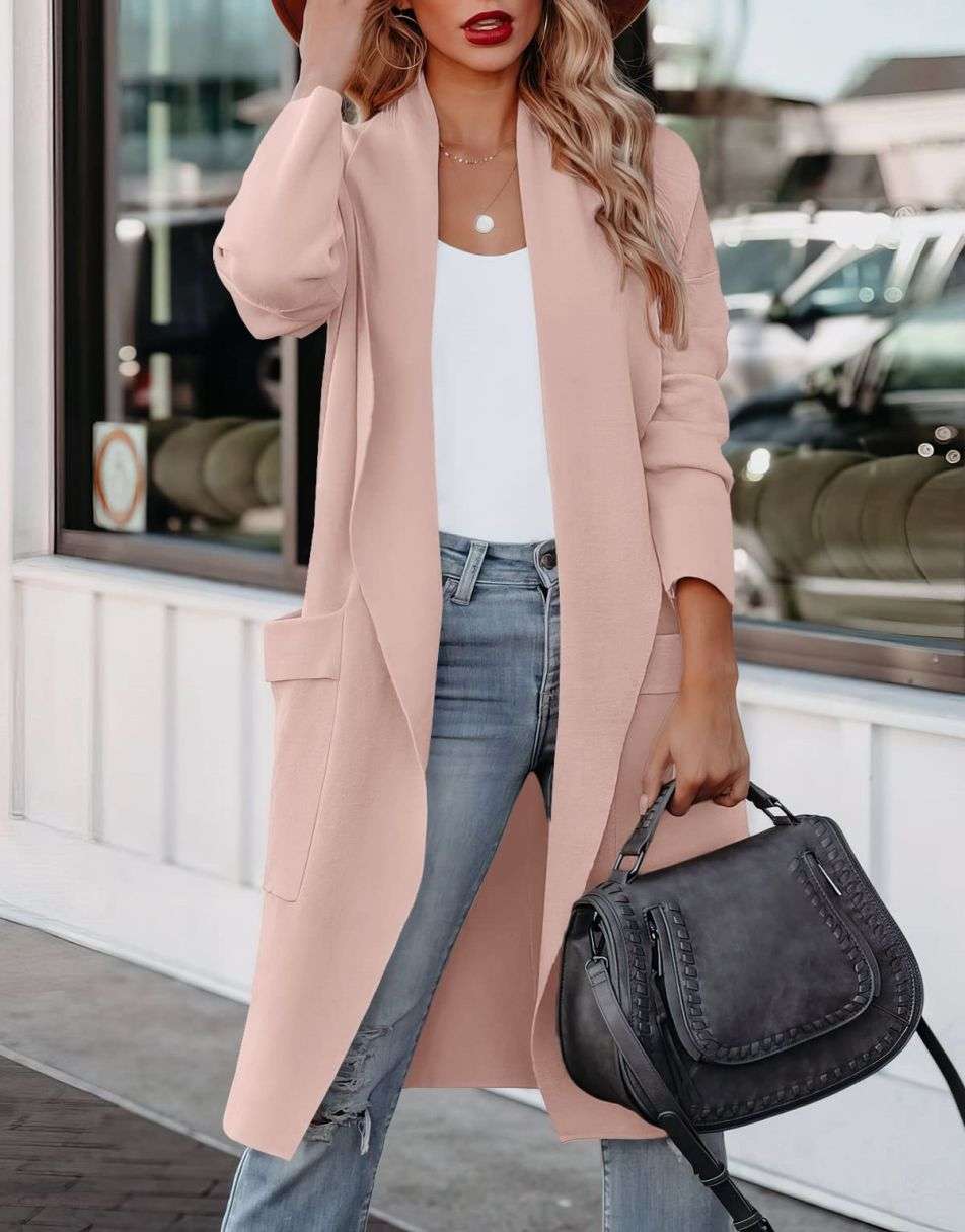 Drune | Lange Strickjacke mit Offener Vorderseite Im Lässigen Stil