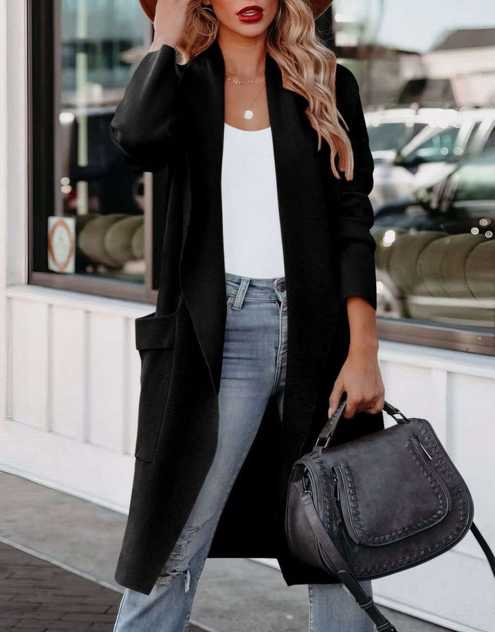 Drune | Lange Strickjacke mit Offener Vorderseite Im Lässigen Stil
