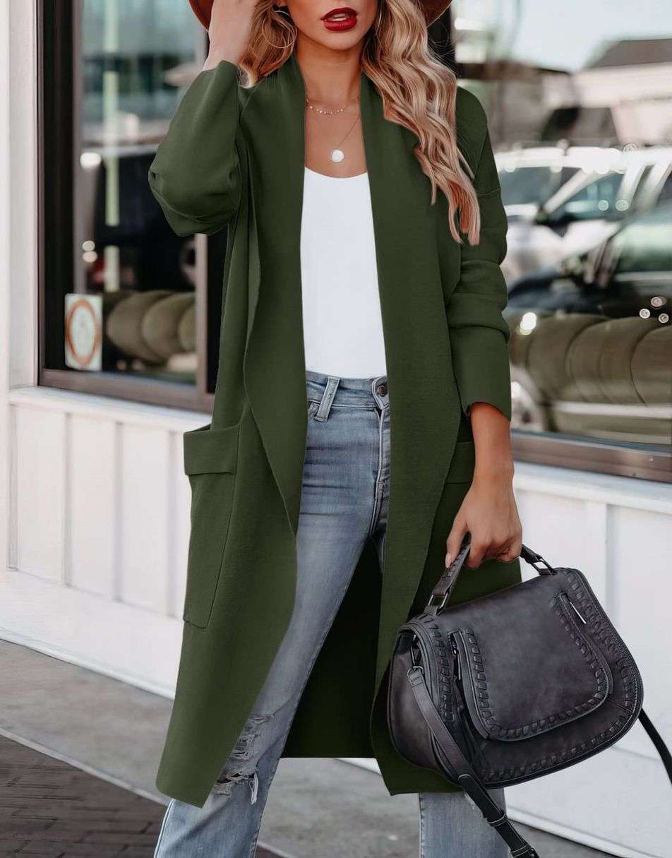 Drune | Lange Strickjacke mit Offener Vorderseite Im Lässigen Stil