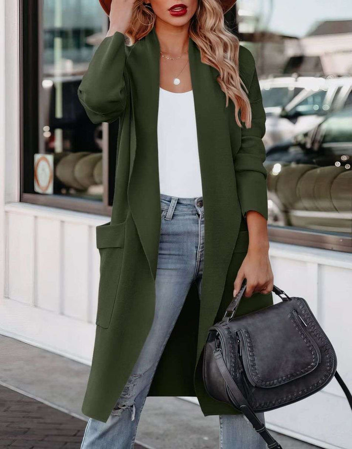 Drune | Lange Strickjacke mit Offener Vorderseite Im Lässigen Stil