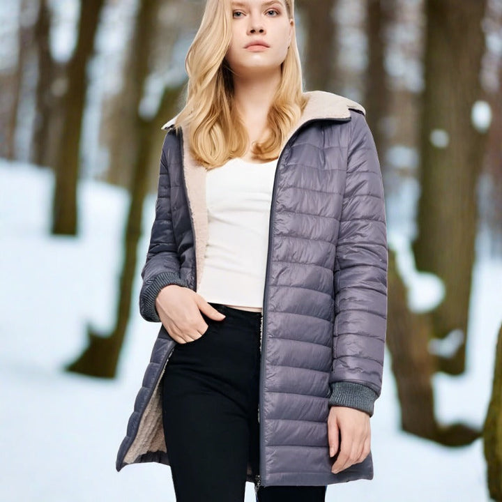 Drune | Warme lange gesteppte Winterjacke mit Kapuze