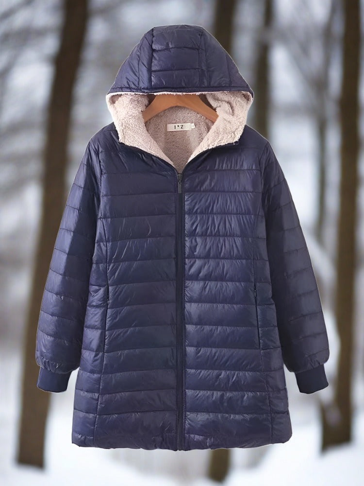 Drune | Warme lange gesteppte Winterjacke mit Kapuze
