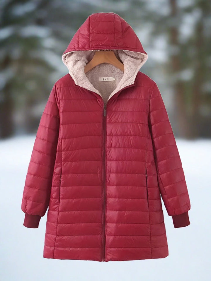 Drune | Warme lange gesteppte Winterjacke mit Kapuze