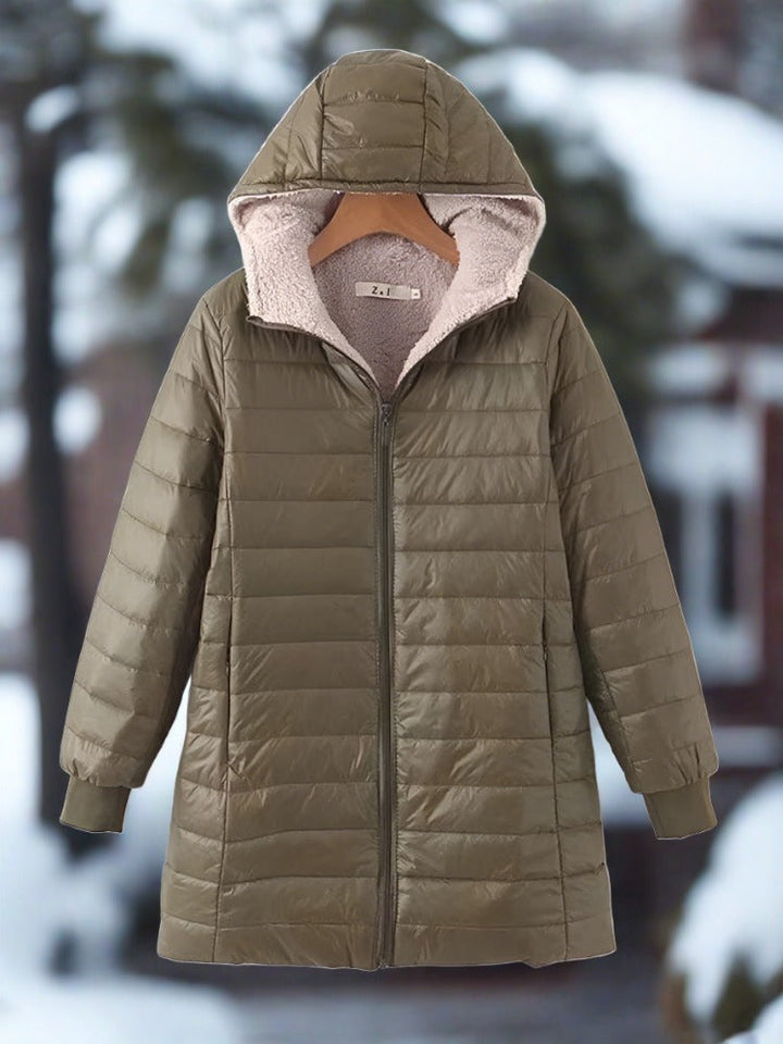 Drune | Warme lange gesteppte Winterjacke mit Kapuze