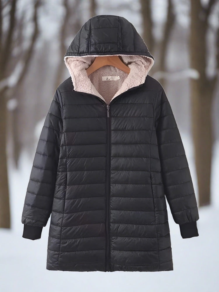 Drune | Warme lange gesteppte Winterjacke mit Kapuze