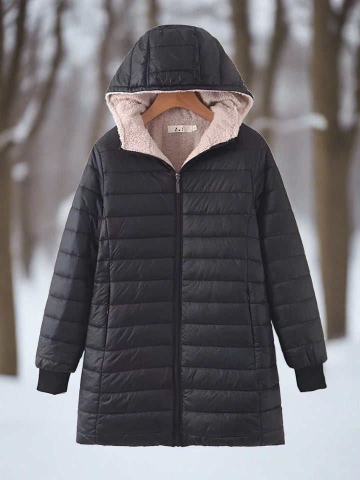 Drune | Warme lange gesteppte Winterjacke mit Kapuze