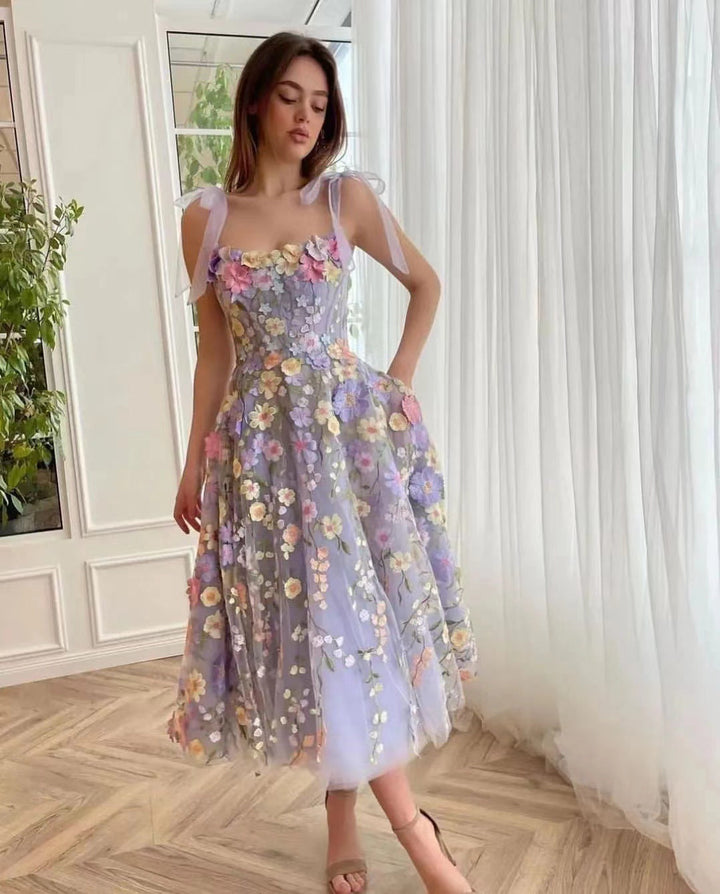 Drune | Ärmelloses Kleid mit Schleifen und Blumenmuster Sommerkleid