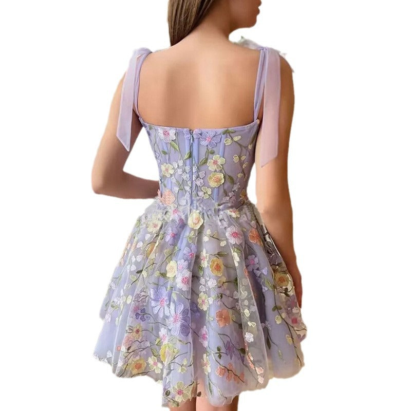 Drune | Ärmelloses Kleid mit Schleifen und Blumenmuster Sommerkleid